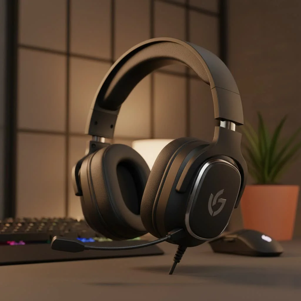 Razer Kraken gaming headset on a desk with a gaming setup