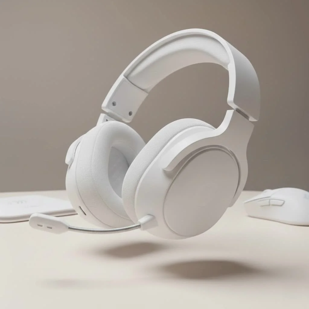 Audio-Technica gaming headset on a desk with a controller