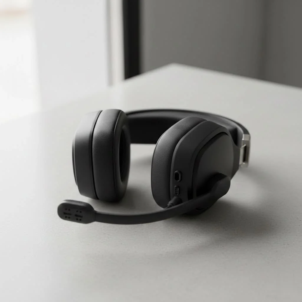 HyperX Cloud gaming headset on a desk with a gaming setup