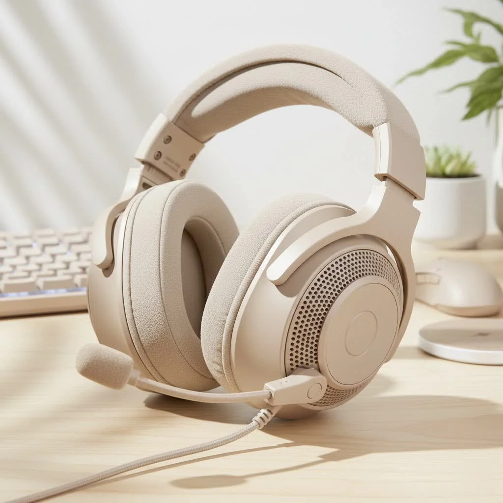 Gaming headset with microphone on a desk
