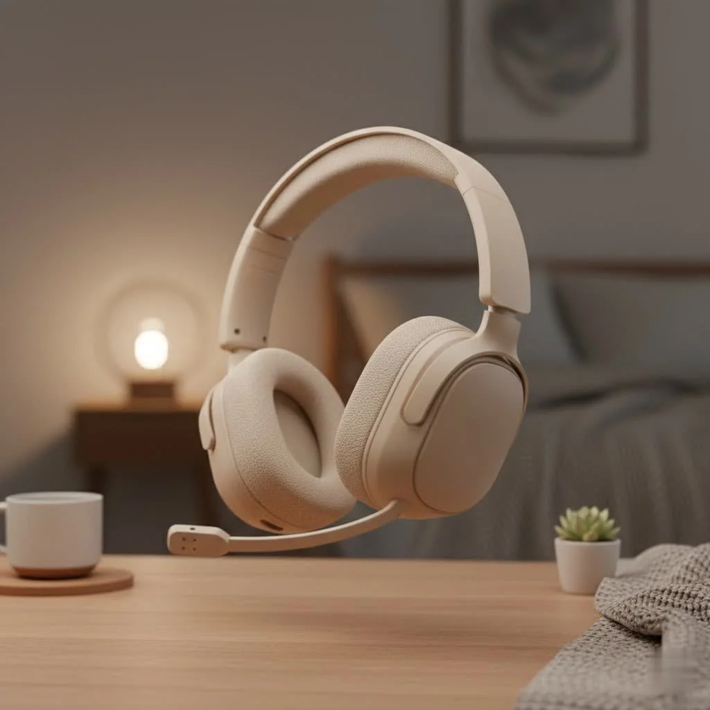 Gamer wearing a modern Bluetooth gaming headset